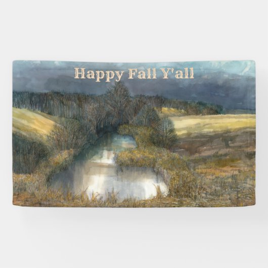 秋の池の水の色絵画の 横断幕 (横)