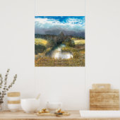 秋の池の水色 ポスター (キッチン)