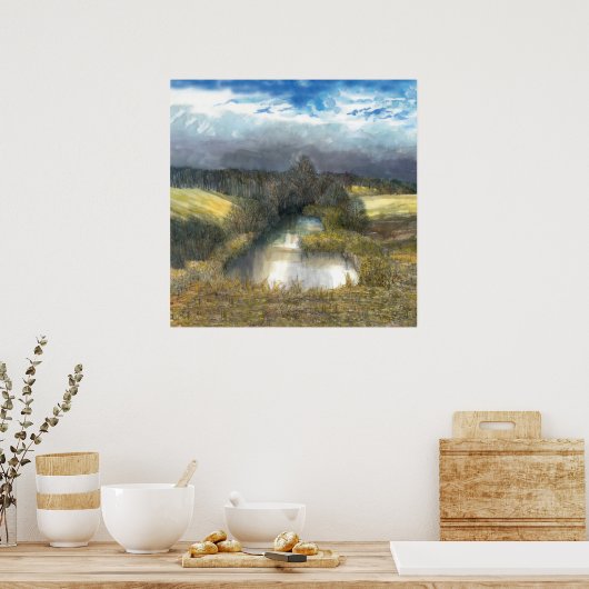 秋の池の水色 ポスター (キッチン)