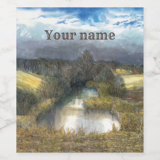 秋の池の水色 ワインラベル (シングルラベル)