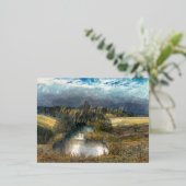 秋の池の水色 箔シーズンポストカード (立ち正面)