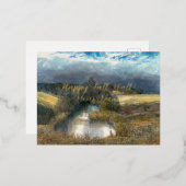 秋の池の水色 箔シーズンポストカード (正面/裏面)