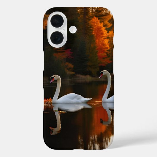 秋の池を優雅に走る白い白鳥 Case-Mate iPhoneケース (裏面)
