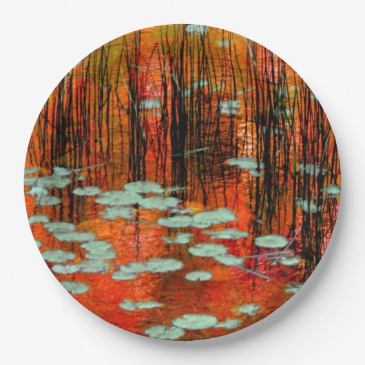 秋の池素朴秋の結婚式 ペーパープレート (正面)