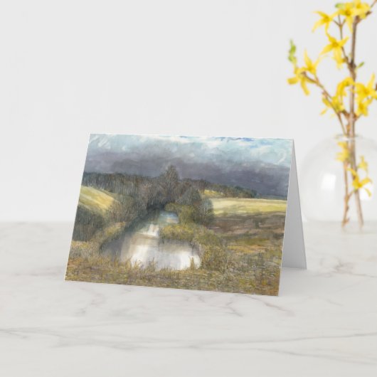 秋の池 カード (黄色い花)