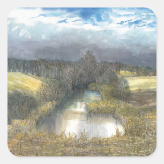 秋の池 スクエアシール (正面)