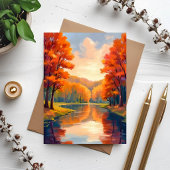 秋の池 | 秋の紅葉 水彩画 ナチュラルカード
