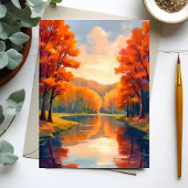 秋の池 | 秋の紅葉 水彩画 ナチュラルカード