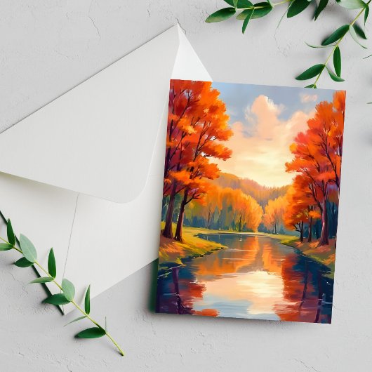 秋の池 | 秋の紅葉 水彩画 ナチュラルカード