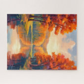 秋の池 | 秋の紅葉 水彩画 自然 ジグソーパズル (横)