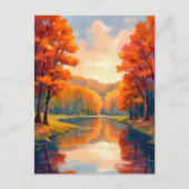 秋の池 | 秋の紅葉 水彩画 自然 ポストカード (正面)