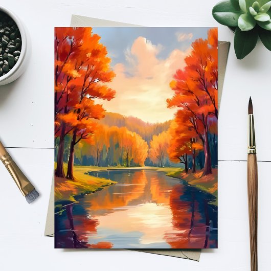 秋の池 | 秋の紅葉 水彩画 自然 ポストカード