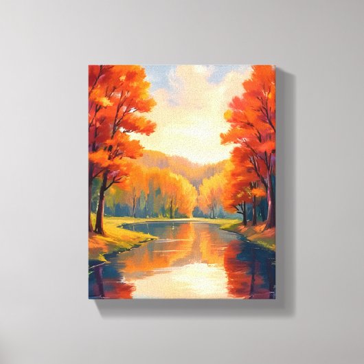 秋の池 | 紅葉 水彩画 自然 キャンバスプリント (正面)