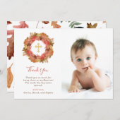 秋の洗礼|の紅葉および金ゴールドの十字の写真 サンキューカード (正面/裏面)