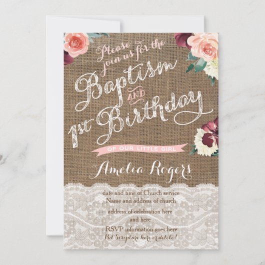 秋の洗礼 初誕生日パーティー 女の子 招待状 (正面)