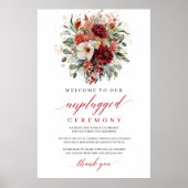 秋の深紅の花のUnpluggedセレモニーサイン ポスター (正面)