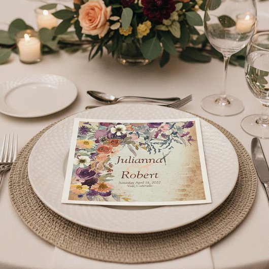 秋の混合水色フローラ結婚ズ スタンダードカクテルナプキン