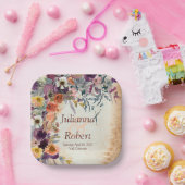 秋の混合水色フローラ結婚ズ ペーパープレート (パーティー)