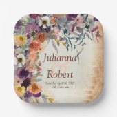 秋の混合水色フローラ結婚ズ ペーパープレート (正面)