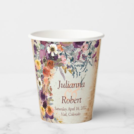 秋の混合水色フローラ結婚ズ 紙コップ (正面)