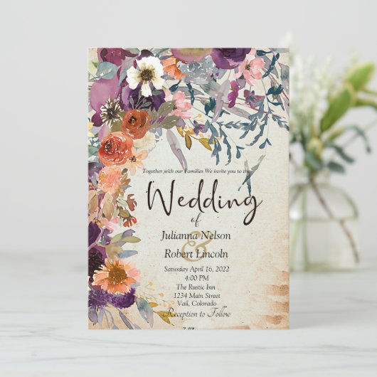 秋の混合水色フローラ結婚式招待状 招待状 (スタンド正面)