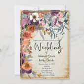 秋の混合水色フローラ結婚式招待状 招待状 (正面)
