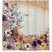 秋の混合水色フローラ シャワーカーテン (正面)