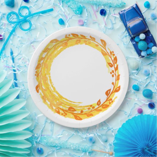 秋の渦巻きリースイン紅葉 ペーパープレート (パーティー)