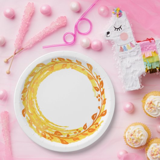 秋の渦巻きリースイン紅葉 ペーパープレート (パーティー)