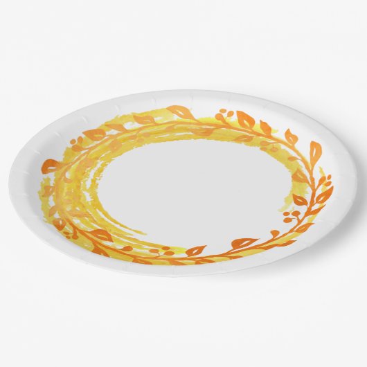 秋の渦巻きリースイン紅葉 ペーパープレート (アングル)