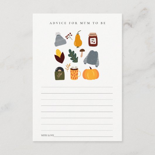 秋の温かいエッセンシャル アドバイス ママ ベイビー シャワー エンクロージャーカード (正面)