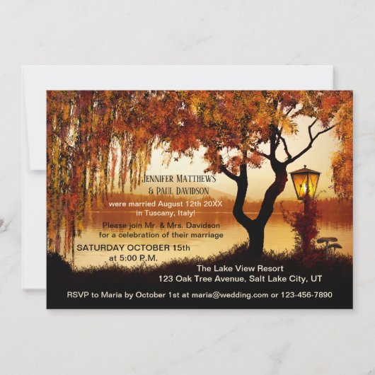 秋の湖での結婚式後パーティーのみへの招待状 招待状 (正面)