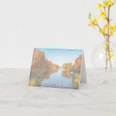 秋の湖とカスタム文字 カード (黄色い花)