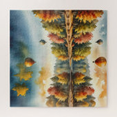 秋の湖に浮かぶ熱気球 ジグソーパズル (横)