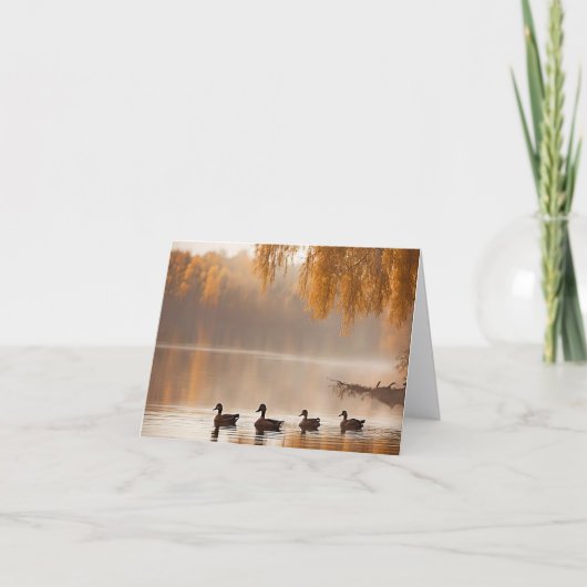 秋の湖のアヒル ノートカード (正面)