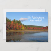 秋の湖の新しいアドレスの発表 招待状 (正面)