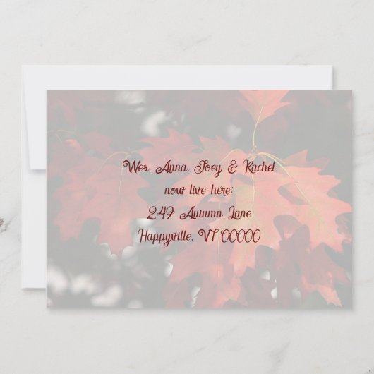 秋の湖の新しいアドレスの発表 招待状 (裏面)