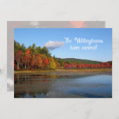 秋の湖の新しいアドレスの発表 招待状 (正面/裏面)