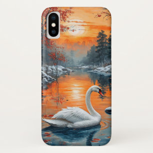 秋の湖の白鳥の風景デザイン iPhone X ケース