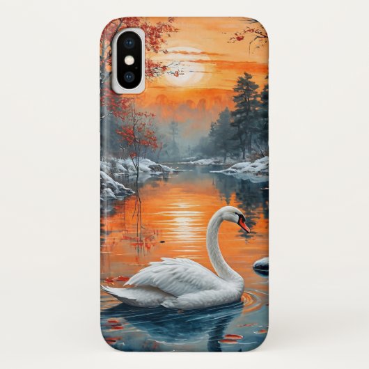 秋の湖の白鳥の風景デザイン Case-Mate iPhoneケース (裏面)