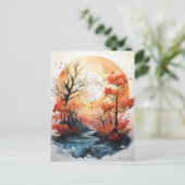 秋の満月はがき ポストカード (スタンド正面)
