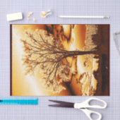 秋の溶融金ゴールドツリー 薄葉紙 (クラフト)