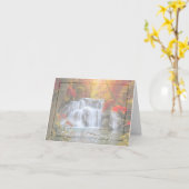 秋の滝とカスタム文字 カード (黄色い花)