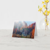 秋の滝とカスタム文字 カード (黄色い花)