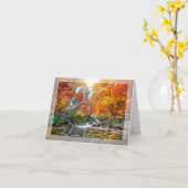 秋の滝と川とカスタム文字 カード (黄色い花)