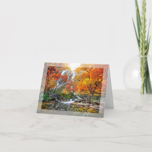 秋の滝と川とカスタム文字 カード (正面)