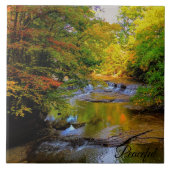 秋の滝の朝日 タイル (正面)