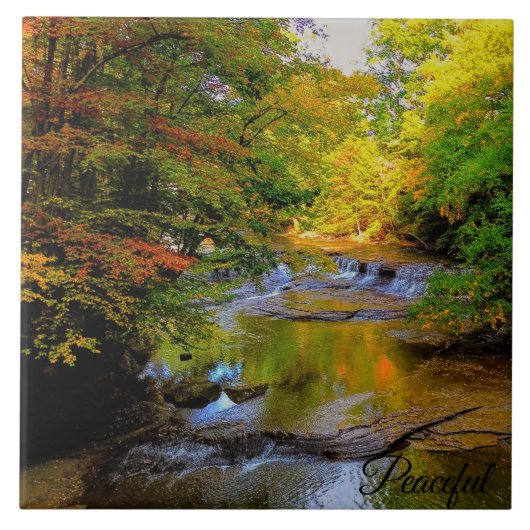 秋の滝の朝日 タイル (正面)