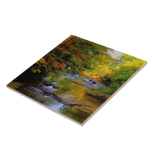 秋の滝の朝日 タイル (側面)