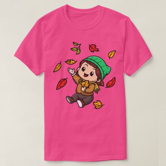 秋の漫画にかわいい女の子 Tシャツ (デザイン正面)